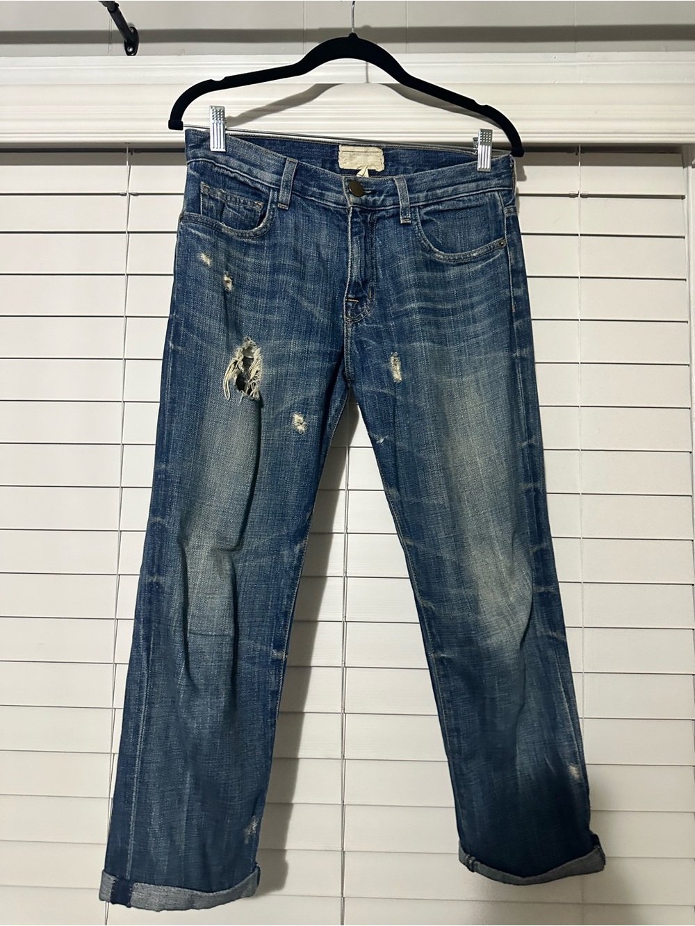 Current/Elliott The Boyfriend Washboard Destroy Distressed Jeans Rolled Cuff